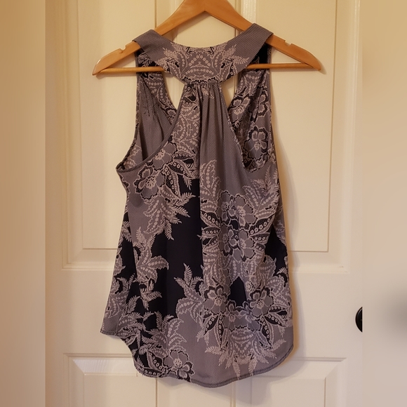 Petticoat Alley Womens Navy/white sleeveless silky v-back top Size S - Picture 2 of 5